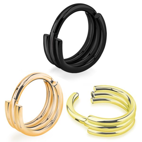 La sua struttura elegante, combinata con l’alta qualità del materiale, rende questo piercing perfetto per chi cerca un gioiello sofisticato e sicuro. Disponibile in oro, oro rosa e rutenio, questo clicker è completamente nickel-free, ipoallergenico e biocompatibile, ideale anche per pelli sensibili.