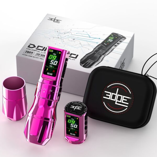 macchina da tatuaggio con rappresentazione del contenuto della scatola ovvero 2 grip 1 batteria supplementare