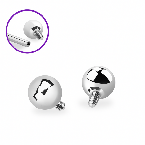 pallina con filettatura da 0.9mm realizzata in titanio da implatologia ultra lucido, diametro della pallina da 3mm