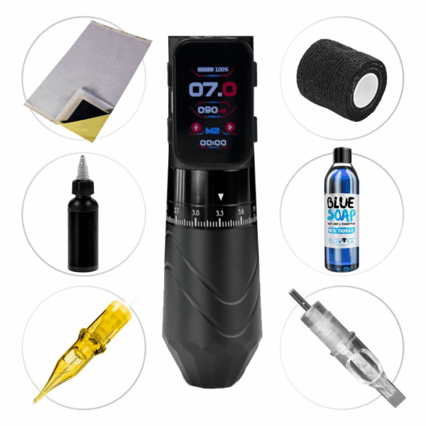 Kit Starter Completo con K7 Tattoo Pen Wireless Stroke Regolabile